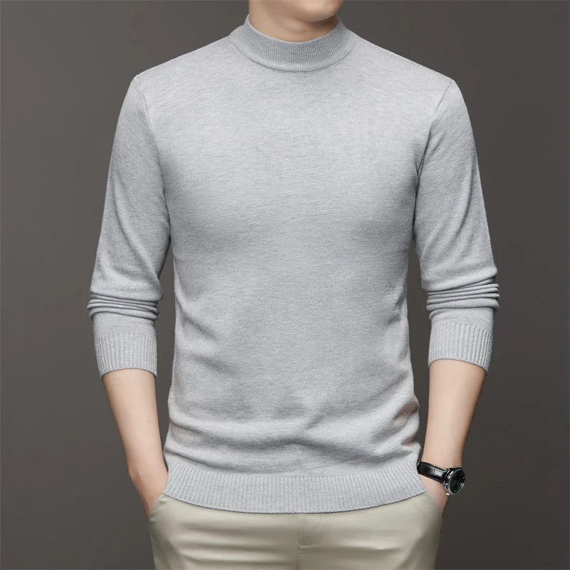 7 Colour Men's Half High Neck Long Sleeved Solid Color Sweater Soft, Warm and Comfortable Top with a Base