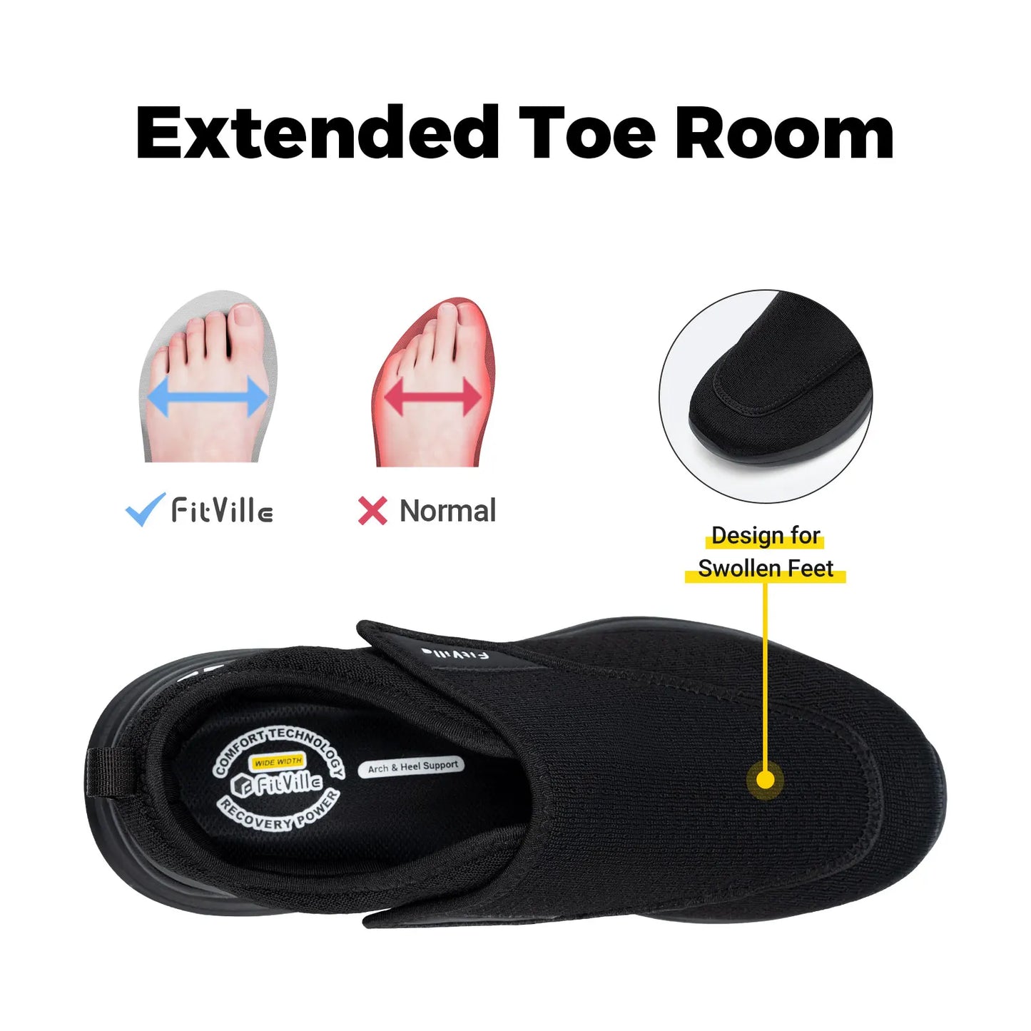 Fitville Women's Shoes Wide Width Diabetic Shoes Walking Casual Breathable for Swollen Feet Elderly Foot Pain Relief Neuropathy