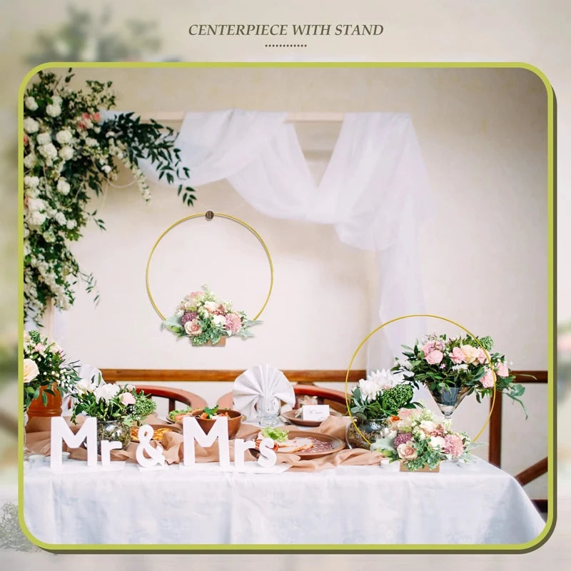 1pcs Gold Metal Flowers Hoop with Place Card Holder Wedding Table Centerpiece Decoration Christmas DIY Wreath Garland Decor