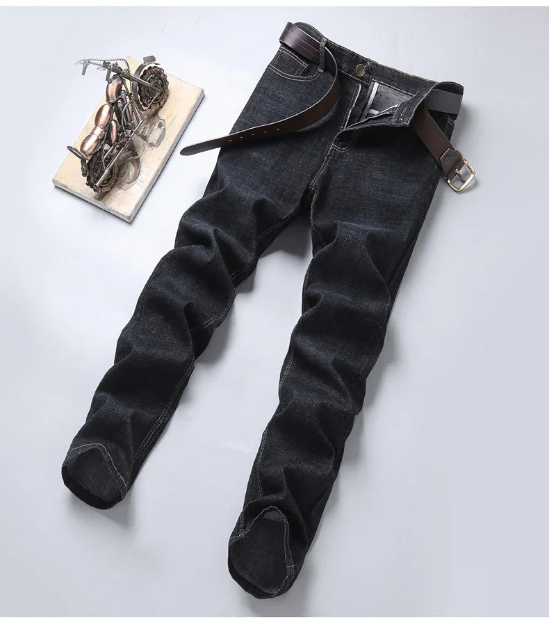 2024 NEW Classic Style Casual Stretch Slim Jean Pants Male Brand Denim Trousers Black Blue Men's Fashion Business Jeans