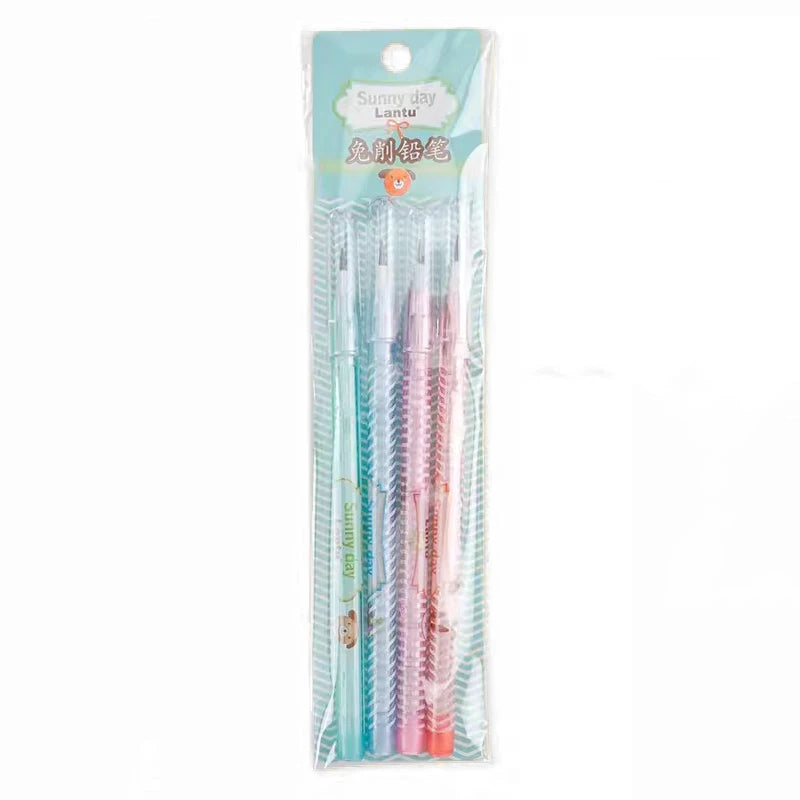 4pcs Non Sharpening Pencils Kawaii Mechanical Pencils for Kids Automatic Pens Replaceble Refills Korean Stationery School Office