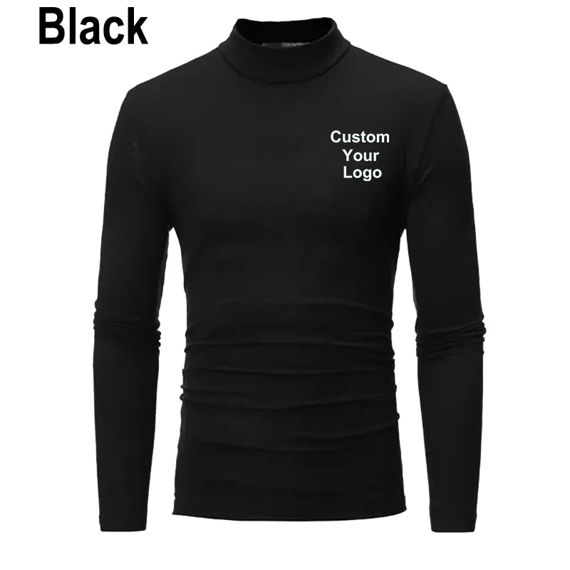 Men Fashion Custom Your Logo Outdoor Casual High Collar Long Sleeved T Shirt Mens Turtleneck Bottoming Shirt Men Warm Pullover