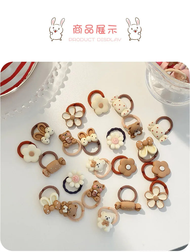 10/20Pcs/Lot Sweet Hair Band Girls Hair Ties Bows Elastic Rubber Band Flower Small Ball Scrunchies Baby Kids Hair Accessories