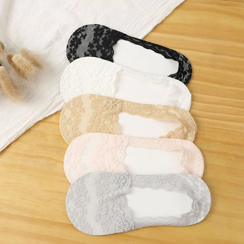Summer Woman Socks Lace Invisible Short No-Show Boat Socks Low Top Ankle Socks Summer Cotton Transparent White Low Cut Boat Sock