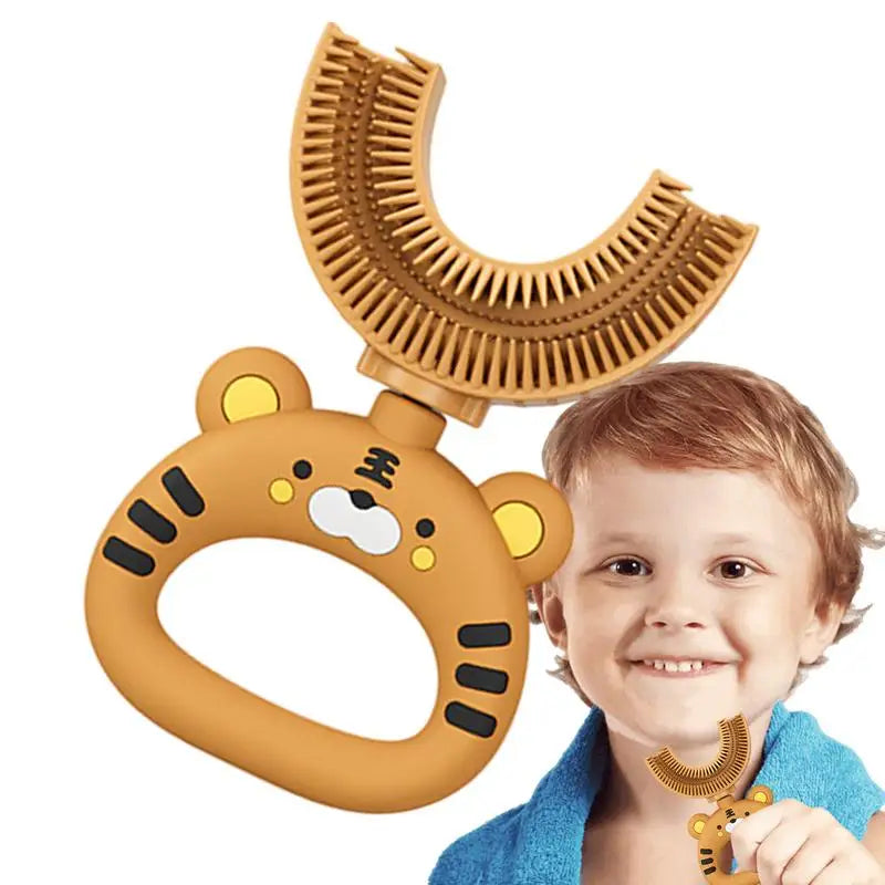 Silicone U Shaped Toothbrush U-Shaped Cartoon Tiger Design Toothbrush Soft Silicone Brush Head Extra Soft Toothbrush Training