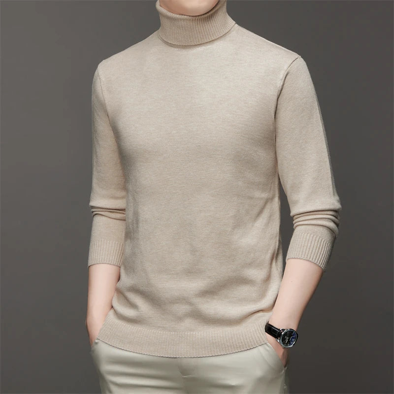 6 Colour Men's High Neck Long Sleeved Solid Color Sweater Soft Warm and Comfortable Top with a Base