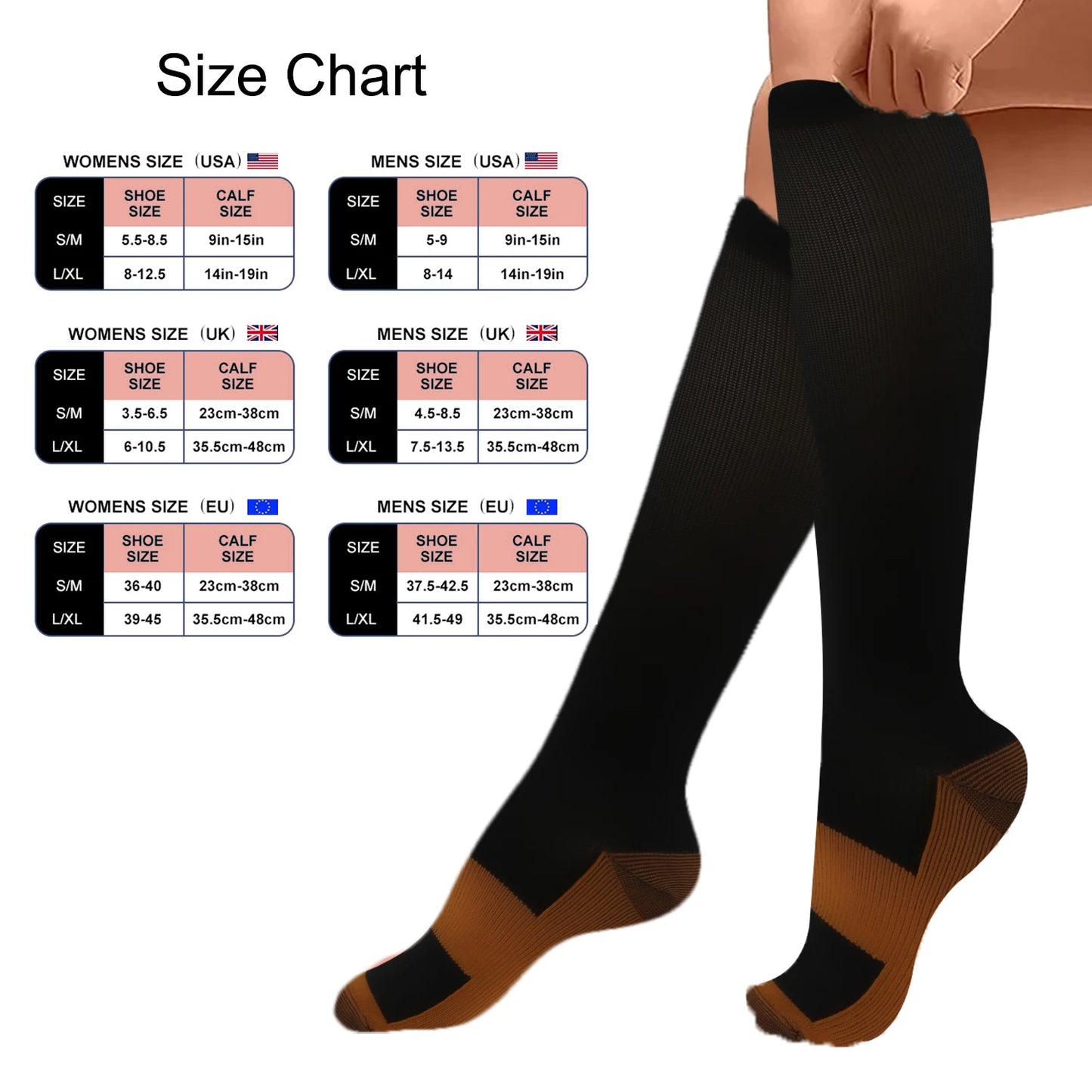Long tube socks solid color sports pressure socks elastic socks copper compression socks on the soles outdoor cycling socks
