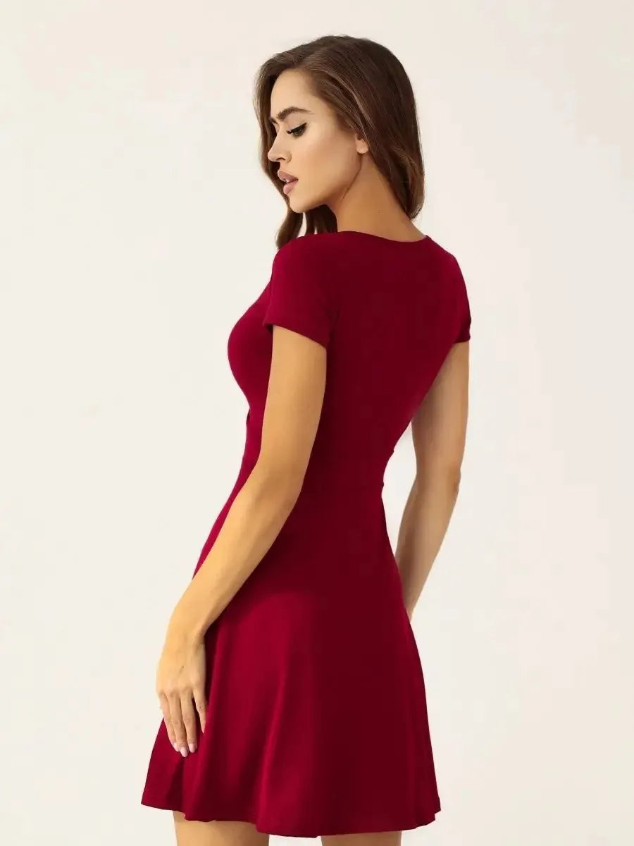 Sexy Black Mini Dress Women's Summer V-neck Solid Color Dress Nightclub Party A Line Dress