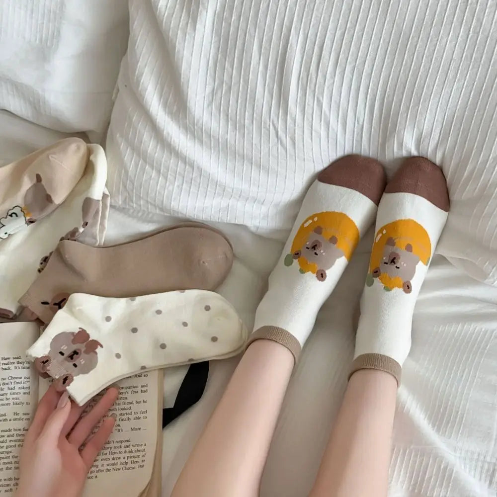Cotton Capybara Socks Breathable Soft Japanese Casual Hosiery Coffee Cartoon Mid-tube Socks Women