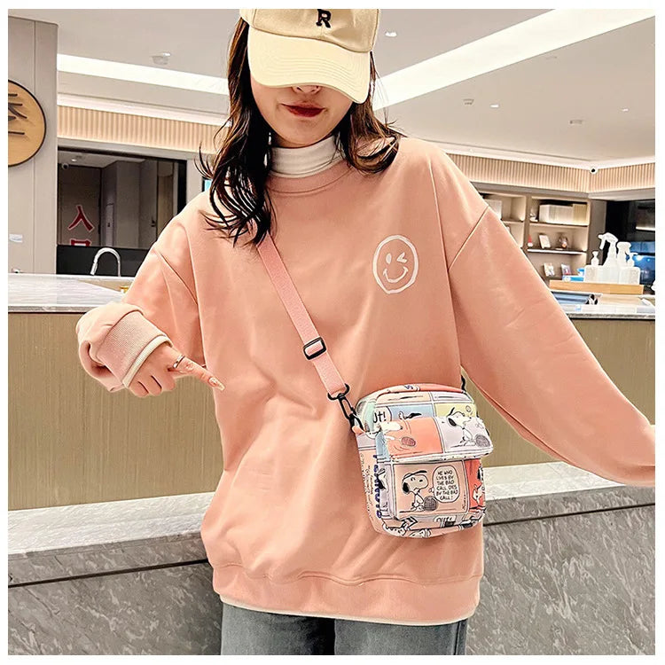 Snoopy Women Canvas Zipper Bag Preppy Style Student Tote Shoulder Messenger Bag Small Canvas Bag Satchel Travel Purse Handbag
