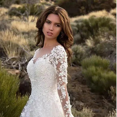 Women Lace Long Sleeve Off Shoulder White Bridal Wedding Dress Gown High Waist Loose Summer Dress Floor Length Evening