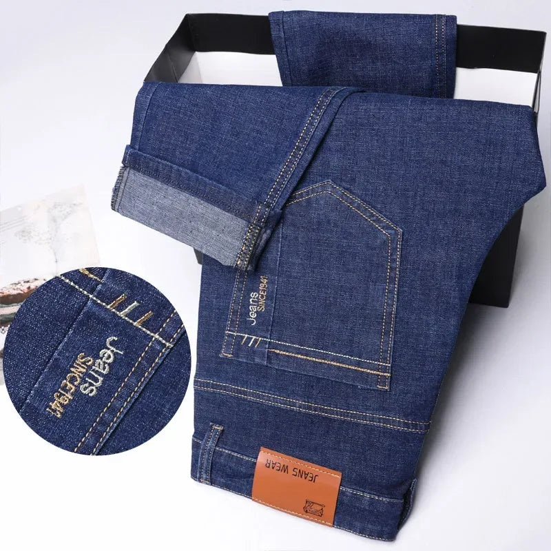 Casual Men Classic Business Jeans 2024 Summer Autumn Slim Stretch Denim Trousers Male High Quality Luxury Pants Brand Clothing