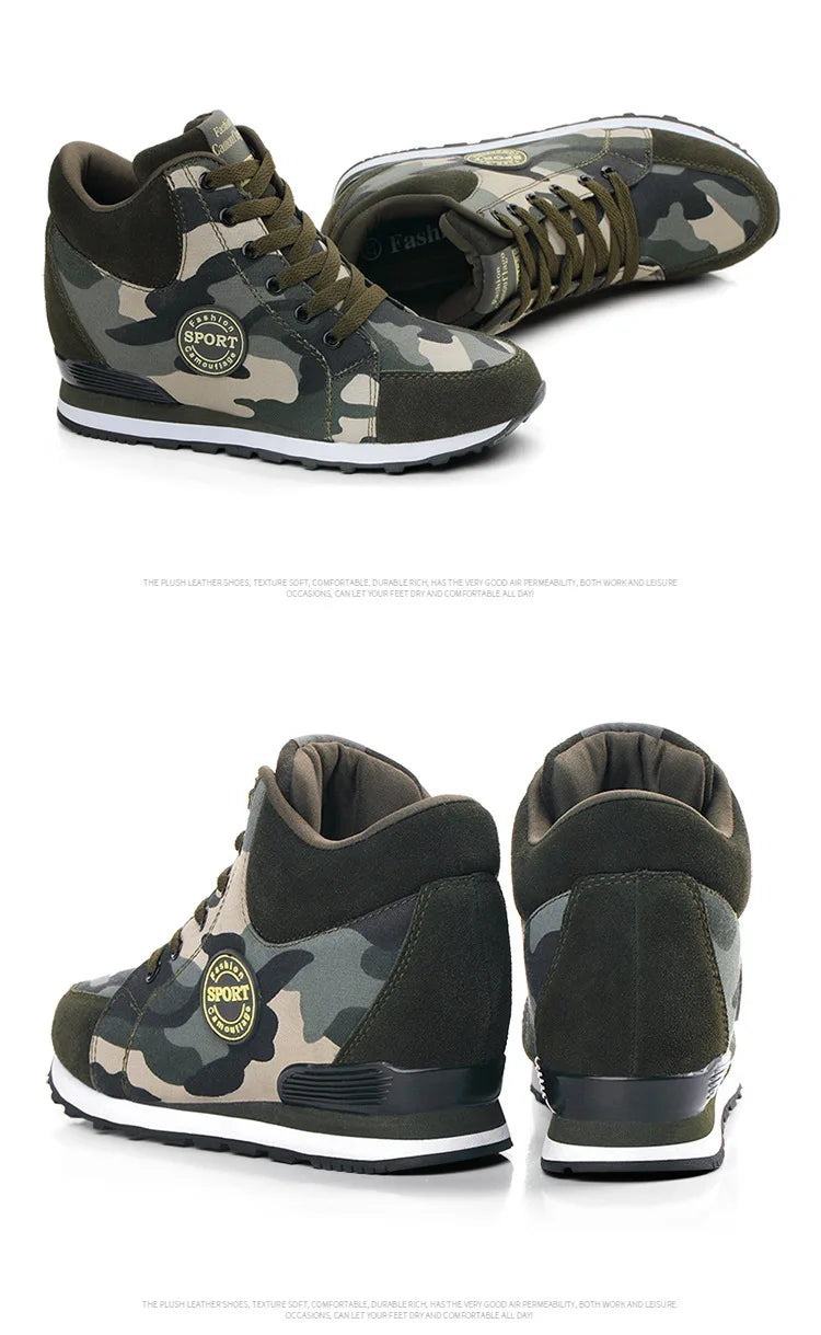 2022 Spring High Top Wedge Platform Sneakers Women Casual Shoes Hidden Heels Ladies Sneakers Camouflage Women Shoes Basket Femme