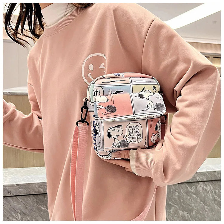 Snoopy Women Canvas Zipper Bag Preppy Style Student Tote Shoulder Messenger Bag Small Canvas Bag Satchel Travel Purse Handbag