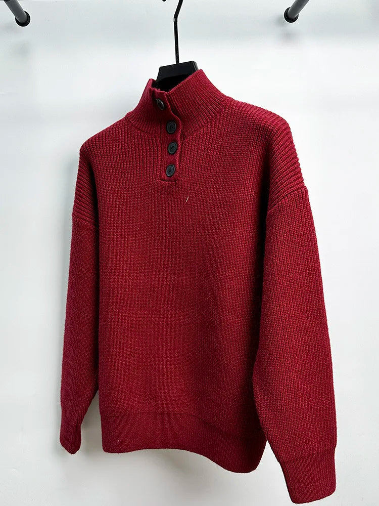 High end men's trendy jacquard knitted sweater 2023 autumn and winter new casual fashion thickened warm high collar pullover