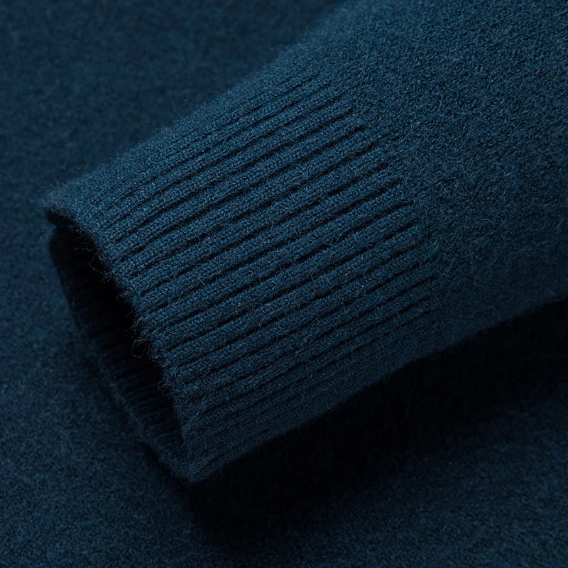Men's autumn and winter high collar half zipper 100% wool sweater 2024 thick long sleeve warm pullover business casual knitted s