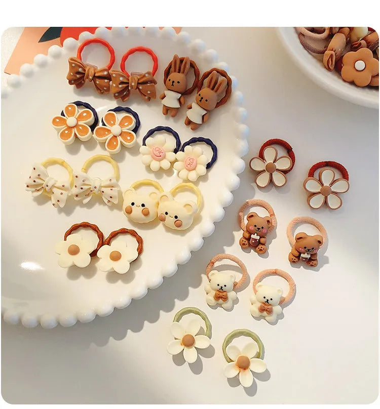 10/20Pcs/Lot Sweet Hair Band Girls Hair Ties Bows Elastic Rubber Band Flower Small Ball Scrunchies Baby Kids Hair Accessories