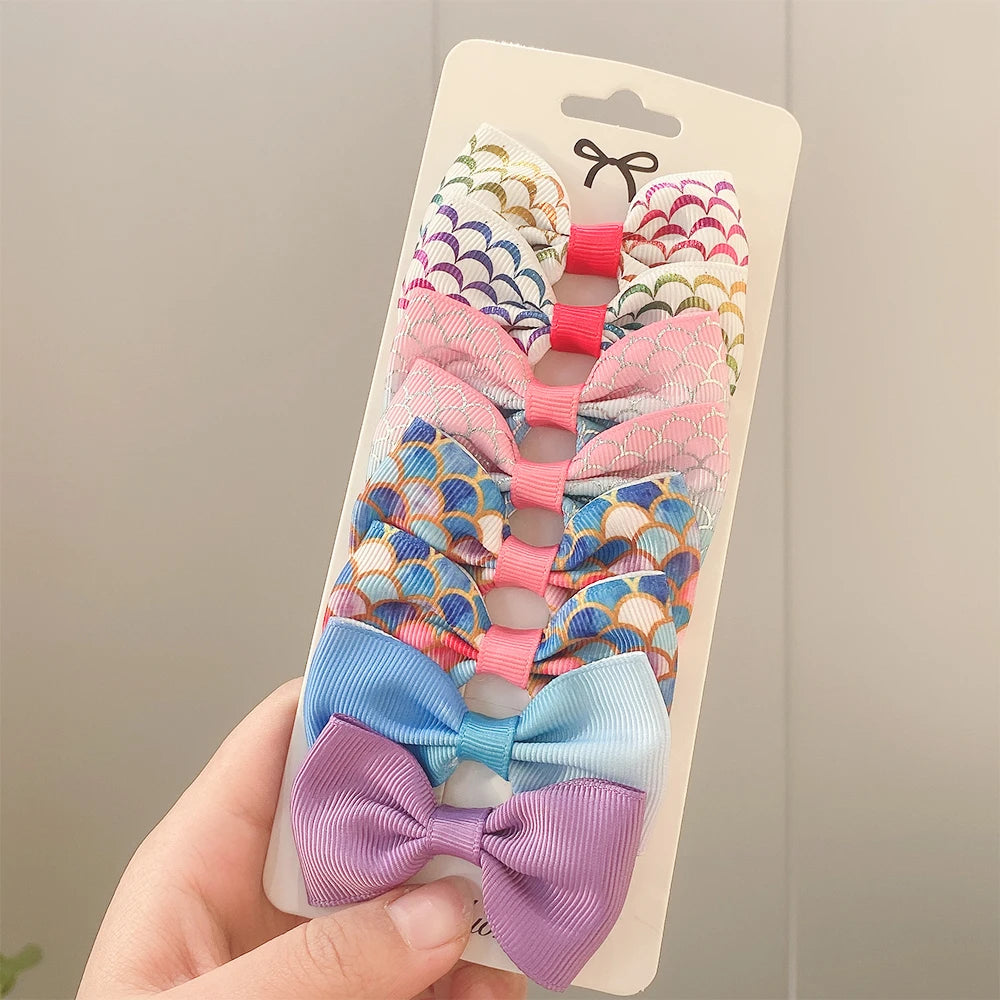 8PCS/Set Print Grosgrain Ribbon Hair Bows Clips Small Bows For Children Girls Headwear DIY Kids Hair Accessories Best Gifts