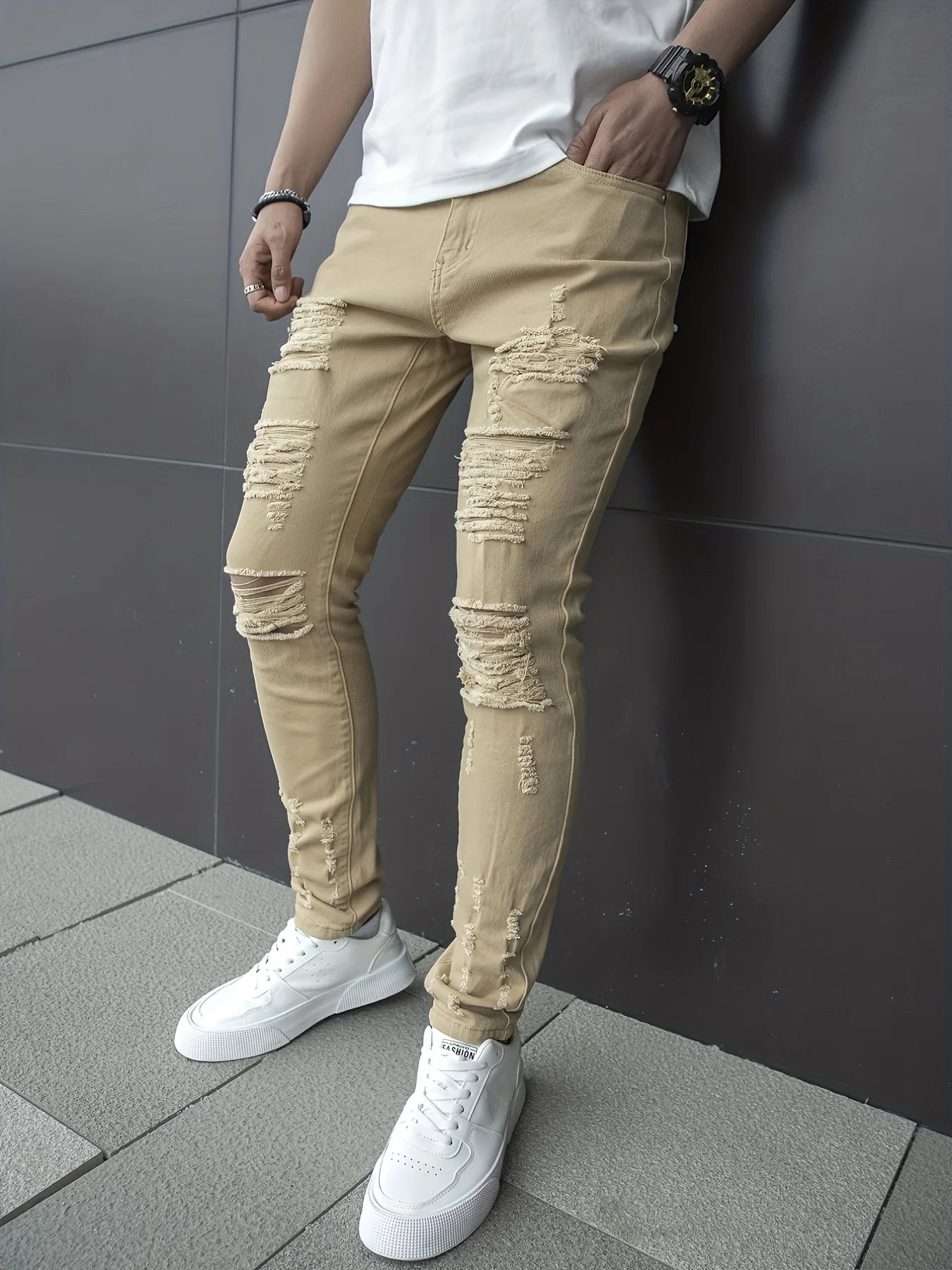 Men y2k Stretchy Skinny Denim Jeans For Men Casual Pants Ripped Streetwear Hole Slim Fit Denim Hip Hop Comfort Straight Trousers
