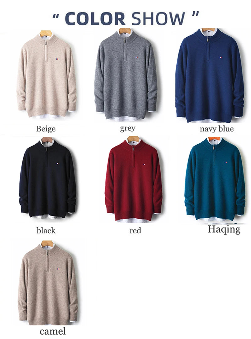 100% Ordos Cashmere Sweater Autumn Winter Men's Clothing Korean High-quality Half-High Zipper Pullover Business Casual Wool Blen
