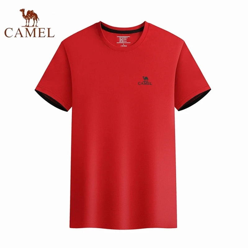 Embroidered CAMEL Round Neck Short Sleeved T-shirt, Summer Men's Fashionable Casual Outdoor Sports Breathable Polo Shirt Top