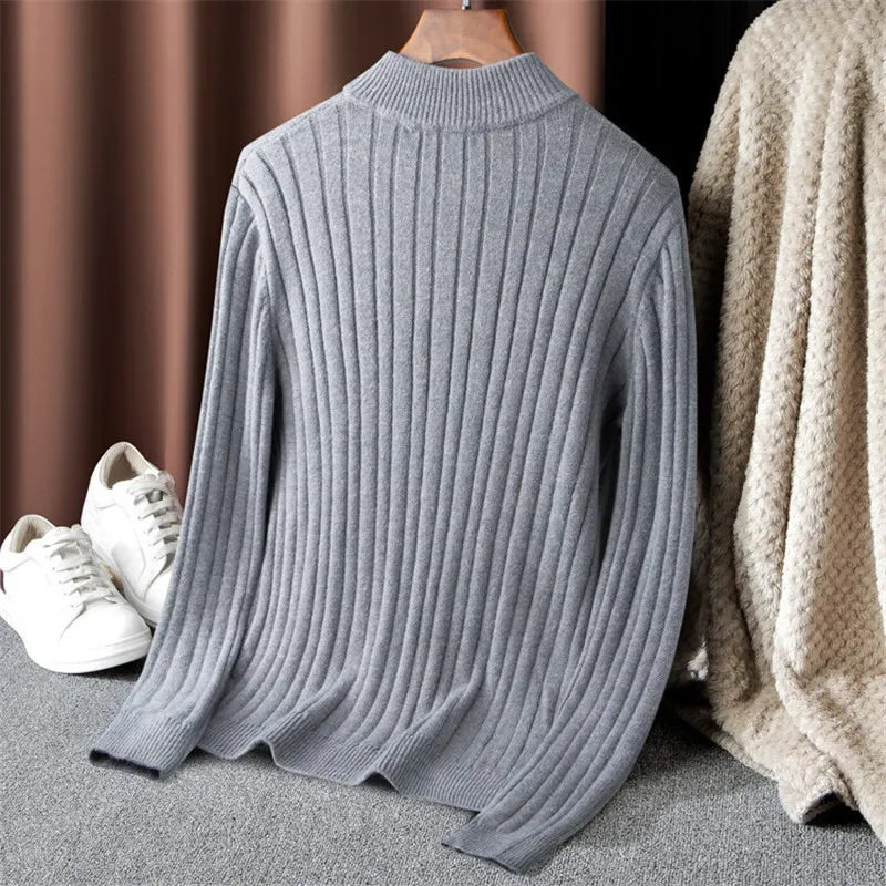 Men's Cashmere Blend Large Size Sweaters Autumn Winter Half High Neck Zipper Casual Knit Pullovers Men Long Sleeve Warm Jumper