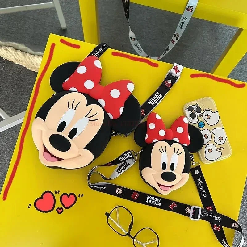 Original Disney Anime Kawaii Minnie Mickey Mouse Silicone One Shoulder Bag Leisure Fashion Zero Purse Birthday Gift For Girl