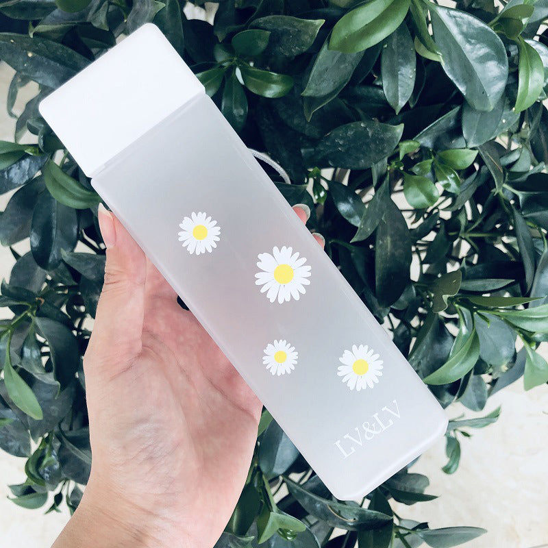 Outdoor Cold Juice Water Sports Cup With Portable Rope Daisy Transparent Plastic Frosted Water Bottle Water Bottles