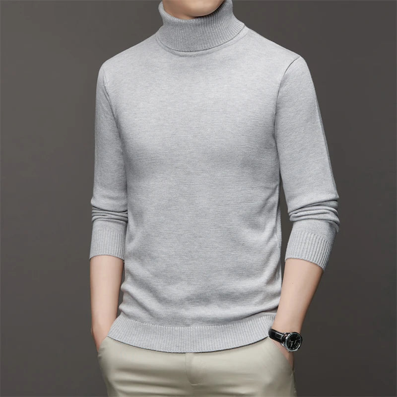 6 Colour Men's High Neck Long Sleeved Solid Color Sweater Soft Warm and Comfortable Top with a Base