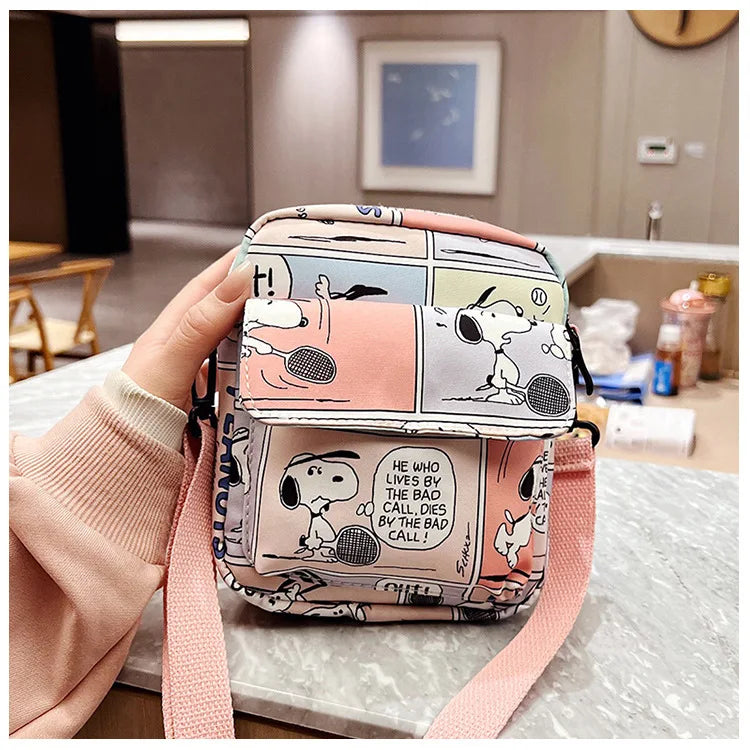 Snoopy Women Canvas Zipper Bag Preppy Style Student Tote Shoulder Messenger Bag Small Canvas Bag Satchel Travel Purse Handbag