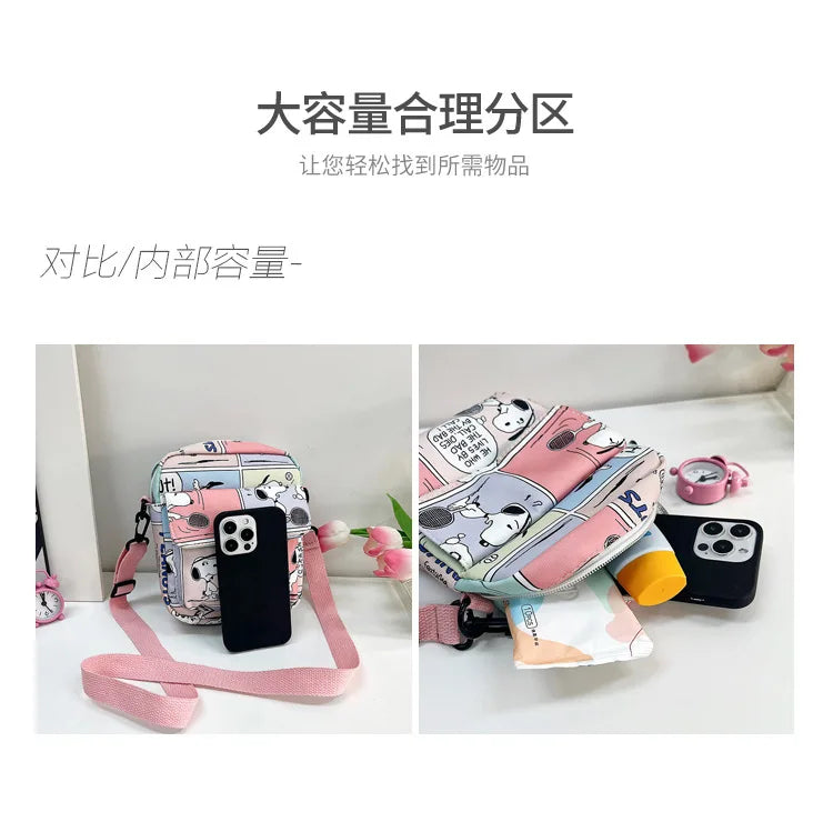 Snoopy Women Canvas Zipper Bag Preppy Style Student Tote Shoulder Messenger Bag Small Canvas Bag Satchel Travel Purse Handbag