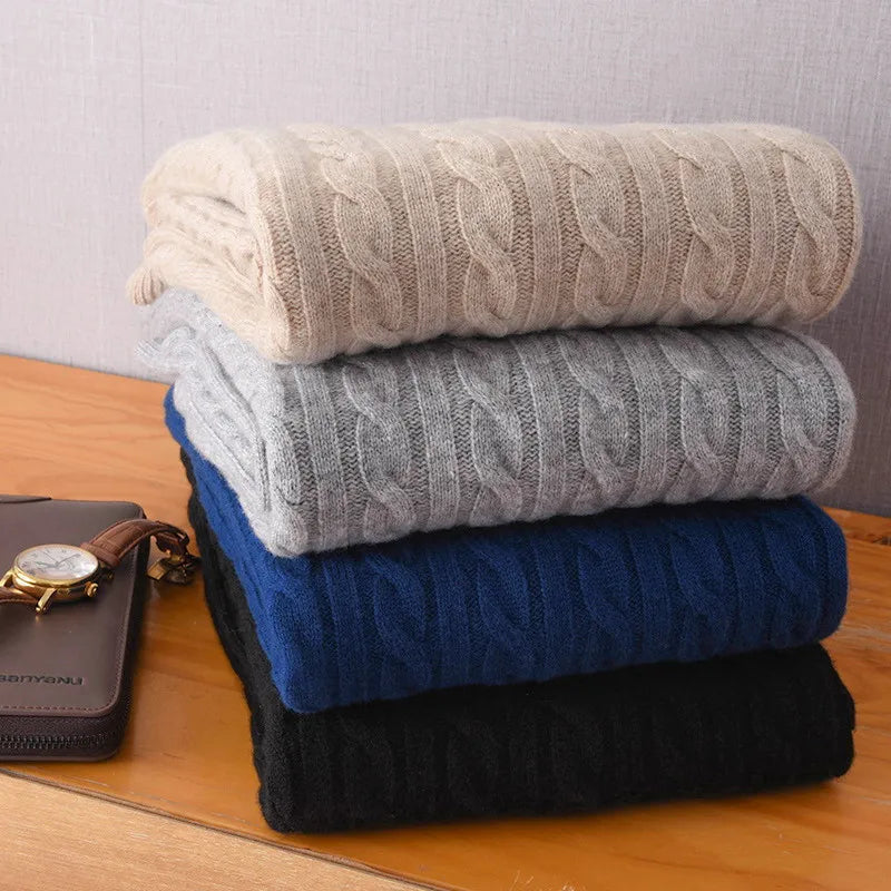 Men's Cashmere Blend Large Size Sweaters Autumn Winter Half High Neck Zipper Casual Knit Pullovers Men Long Sleeve Warm Jumper