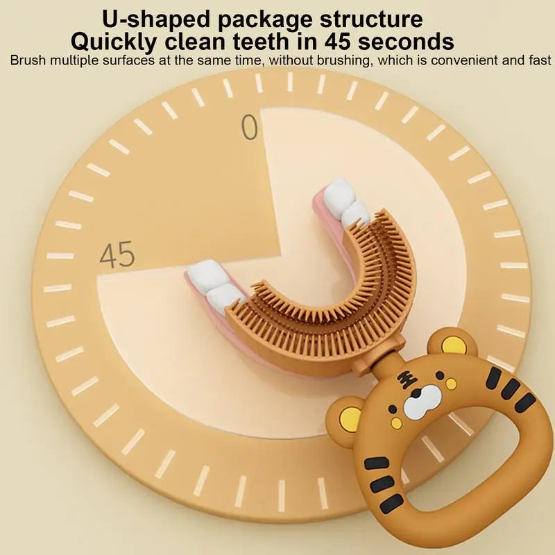 Silicone U Shaped Toothbrush U-Shaped Cartoon Tiger Design Toothbrush Soft Silicone Brush Head Extra Soft Toothbrush Training