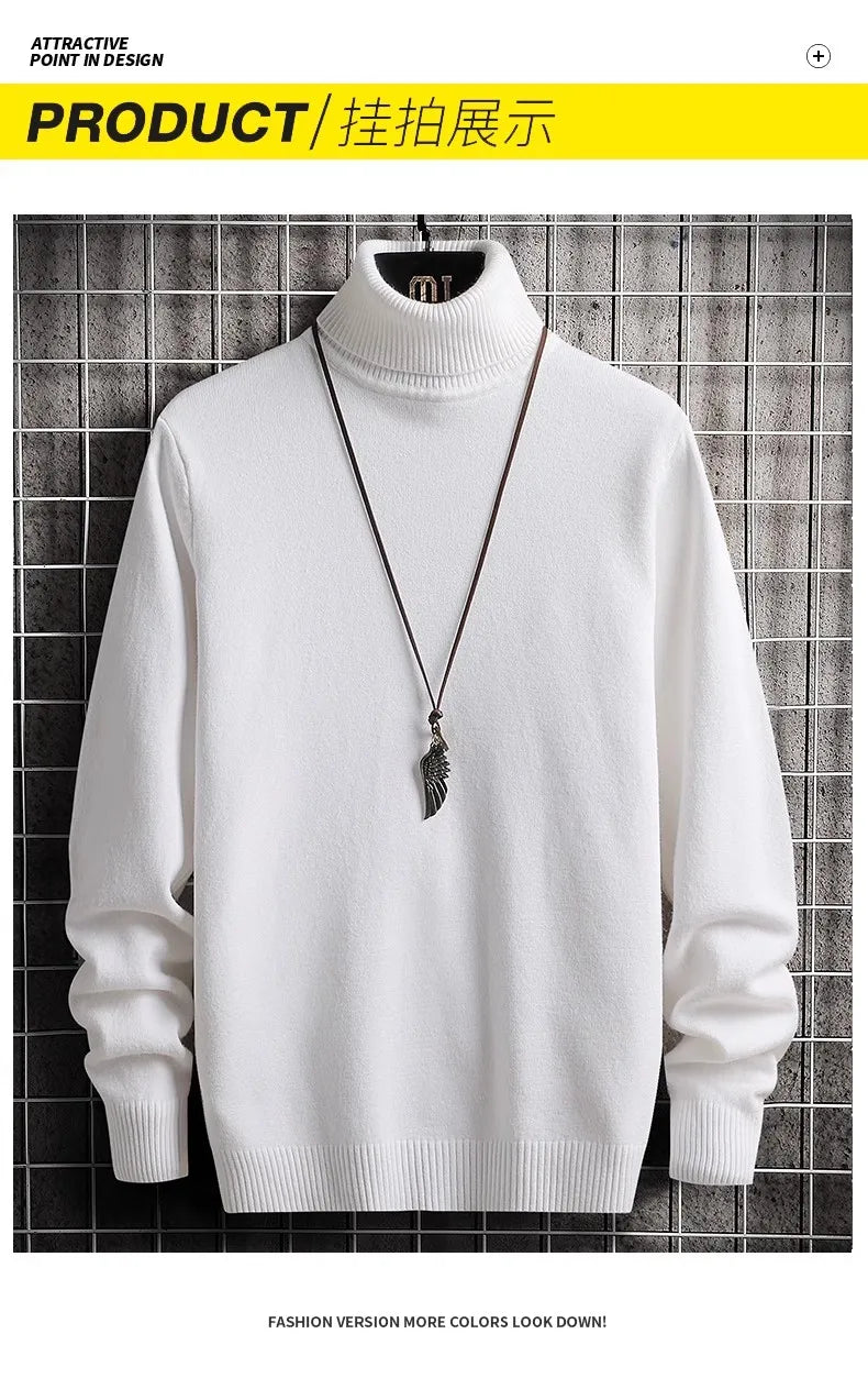 2024 Turtleneck Sweaters Men's Solid Pullovers Knitted Sweater High Collar Knitwear Pullovers Autumn Winter Warm Sweater for Men