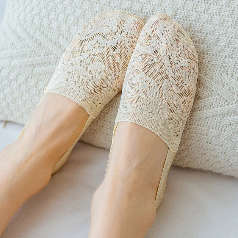 5Pair Women Socks Summer Thin Breathable Silicone Non-slip Ladies Invisible Lace Boat Sock Transparent Fashion Calcetines Mujer