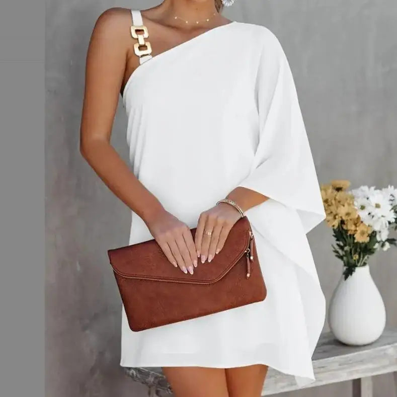 Sexy Mini Dresses For Women Summer Fashion Backless One Shoulder Beach Dress Casual Loose White New In Dresses 2024