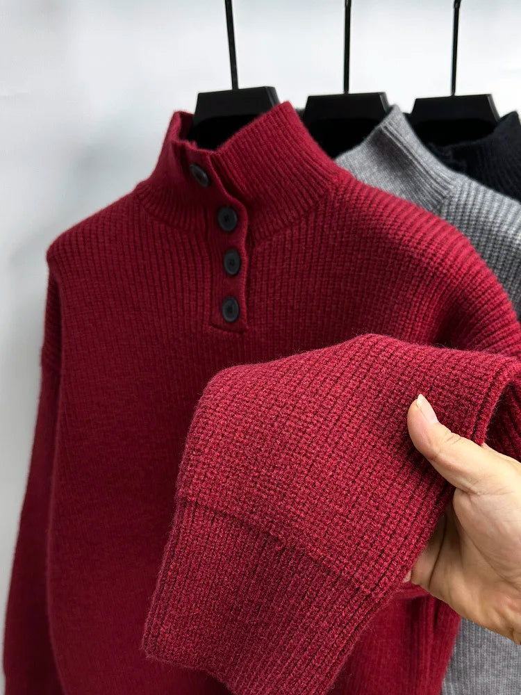 High end men's trendy jacquard knitted sweater 2023 autumn and winter new casual fashion thickened warm high collar pullover