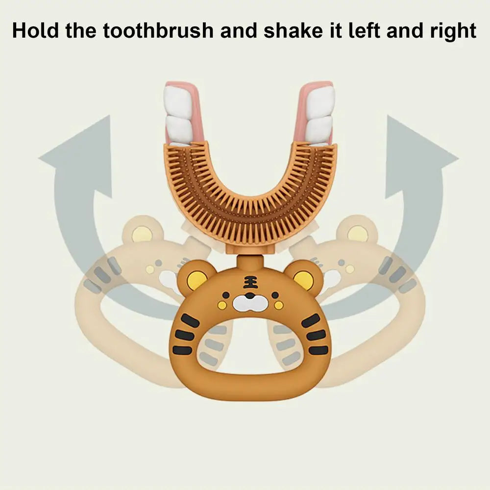 Silicone U Shaped Toothbrush U-Shaped Cartoon Tiger Design Toothbrush Soft Silicone Brush Head Extra Soft Toothbrush Training