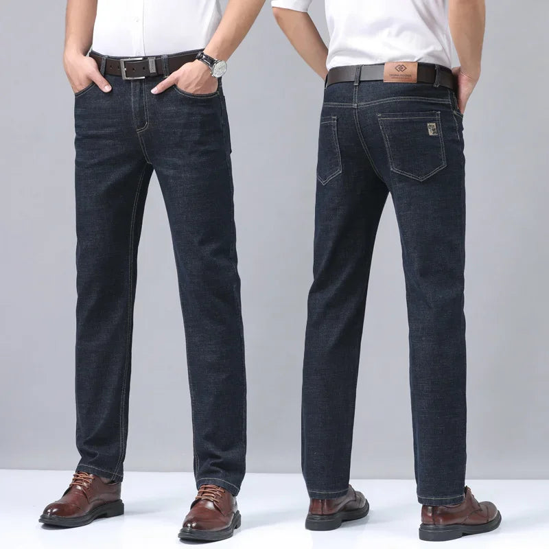 Casual Men Classic Business Jeans 2024 Summer Autumn Slim Stretch Denim Trousers Male High Quality Luxury Pants Brand Clothing