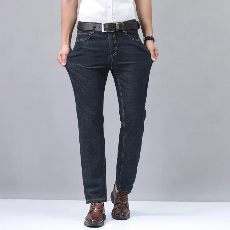 Casual Men Classic Business Jeans 2024 Summer Autumn Slim Stretch Denim Trousers Male High Quality Luxury Pants Brand Clothing