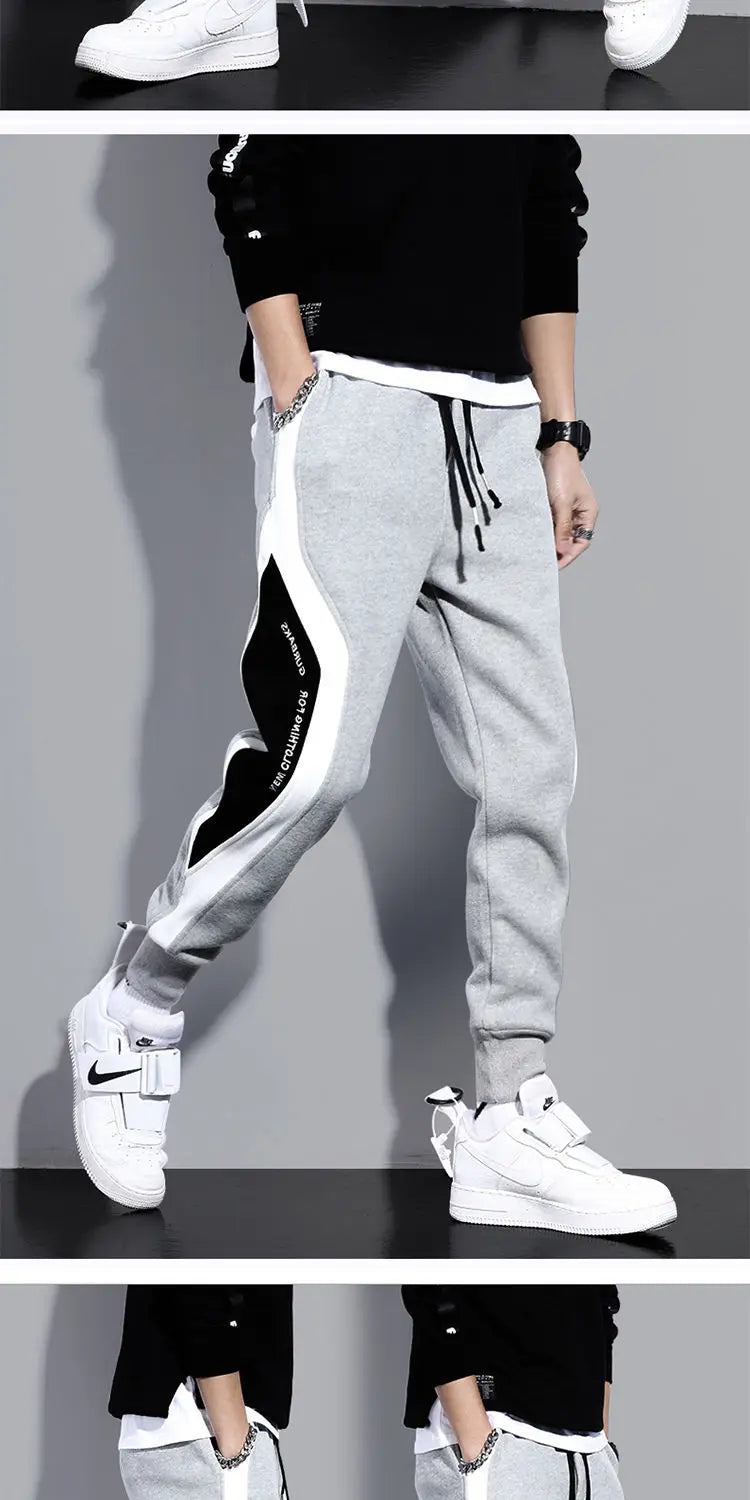 Autumn Men's Wide Loose Casual Pants Mens Patchwork Nine-point Sports Elastic Rope Breathable Tie-foot Trousers