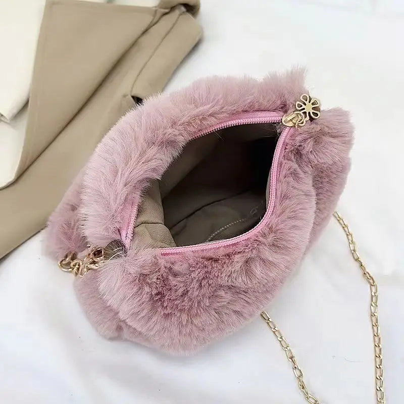 Autumn And Winter Plush Handbag For Woman New Small Chain Crossbody Bag Fashion Small Square Bag Single Shoulder Bag