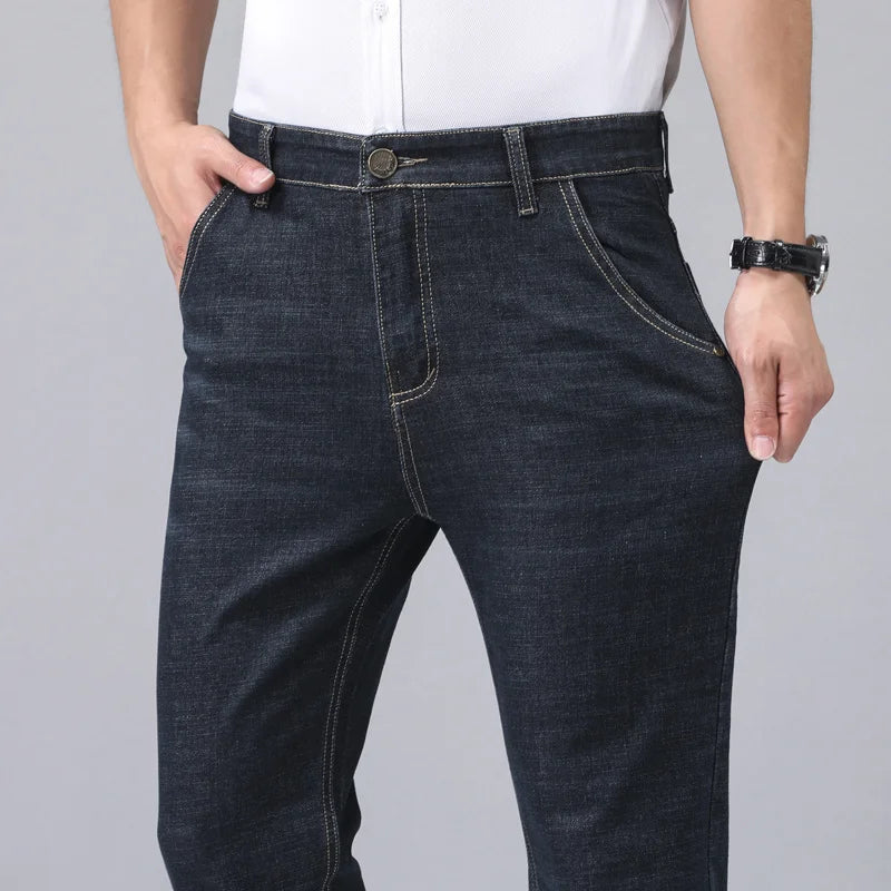 Casual Men Classic Business Jeans 2024 Summer Autumn Slim Stretch Denim Trousers Male High Quality Luxury Pants Brand Clothing