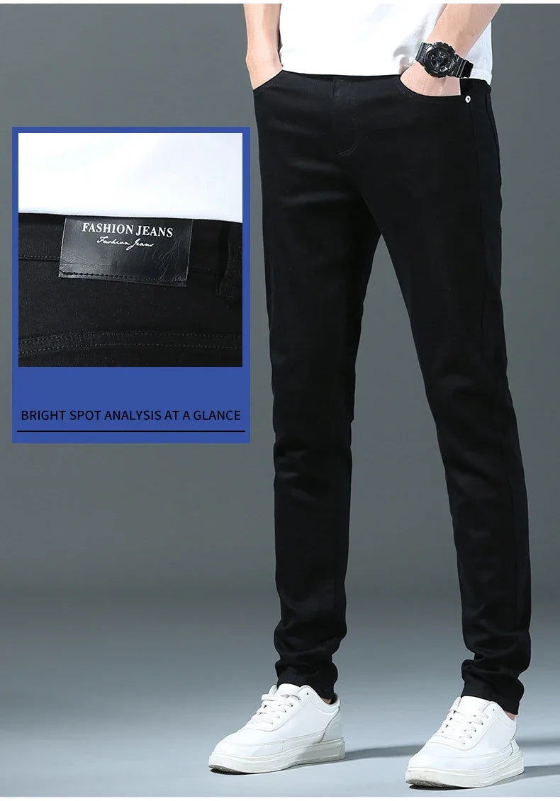 2024 New Spring Summer Men's Fashionable Solid Color Jeans Straight Stretch Stretch Slim Fit Classic Denim Trousers Male