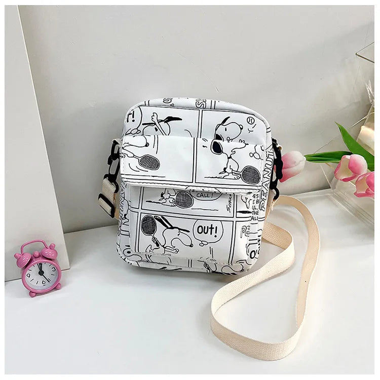 Snoopy Women Canvas Zipper Bag Preppy Style Student Tote Shoulder Messenger Bag Small Canvas Bag Satchel Travel Purse Handbag