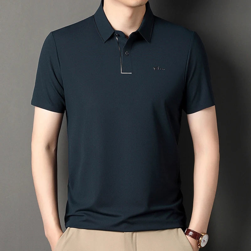 Handsome 2024 Summer Ice Silk Seamless Breathable Polo Shirt Men Short Sleeved Embroidery Casual Lapel T-shirt Men's Clothing