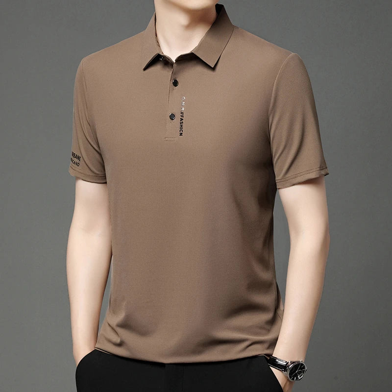 2024 Summer New Men's Business Casual Solid Color Short Sleeved POLO Shirt Comfortable and Cool Fashion T-shirt