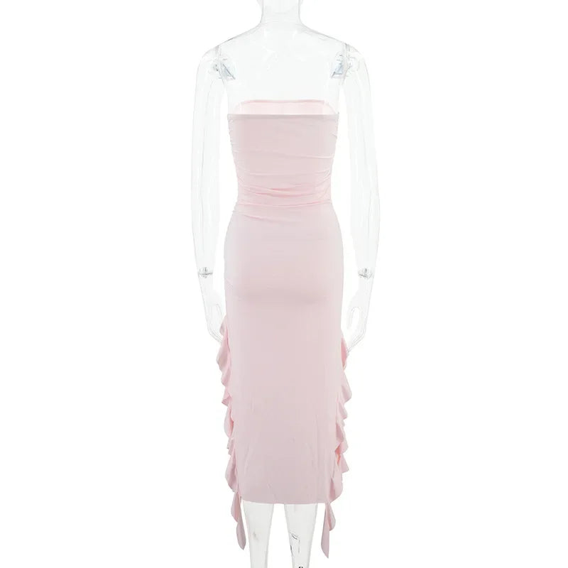 BWQ Long Dresses For Women Slit Sexy Bodycon Sleeveless Jellyfish Dress Hot Girls Fashion Off The Shoulders Maxi Dress Woman