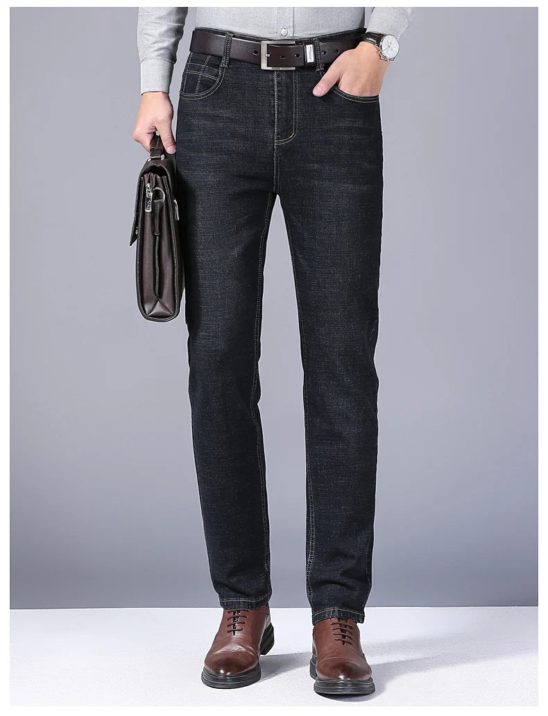 2024 New Men Classic Style Luxury Brand High-Quality Jeans Business Casual Stretch Slim Denim Pants Fashion Blue Black Trousers