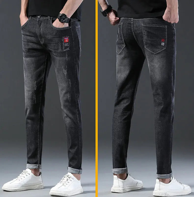 2024 New Fashion Jeans Men Korean Style Straight Grey Middle Waist Pants Male Casual Denim Trousers